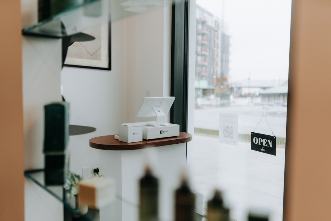 A small business storefront counter